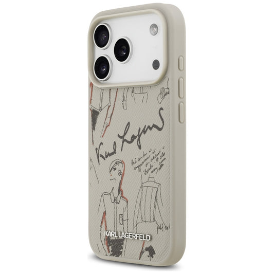 Étui pour Apple iPhone 17 Pro, Karl Lagerfeld, Logo Motif Grainé, Gris