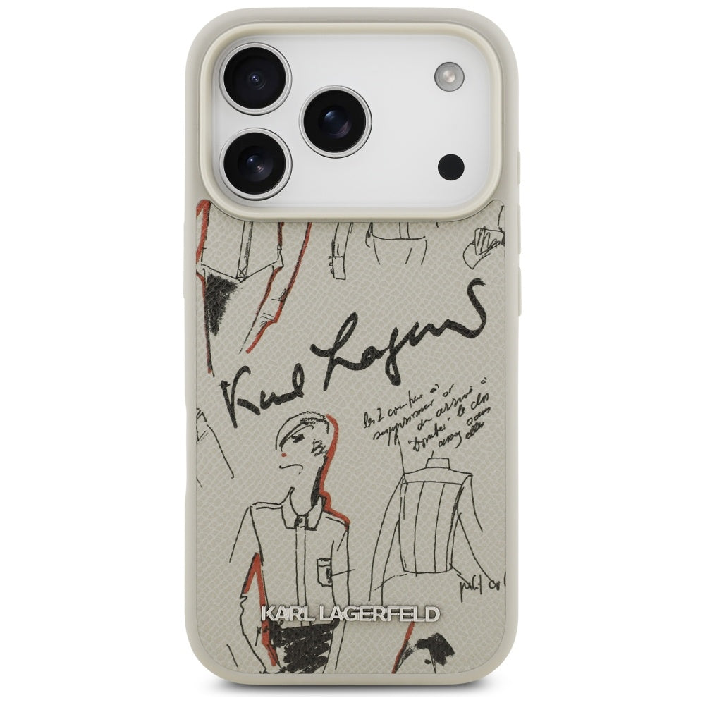 Étui pour Apple iPhone 17 Pro, Karl Lagerfeld, Logo Motif Grainé, Gris