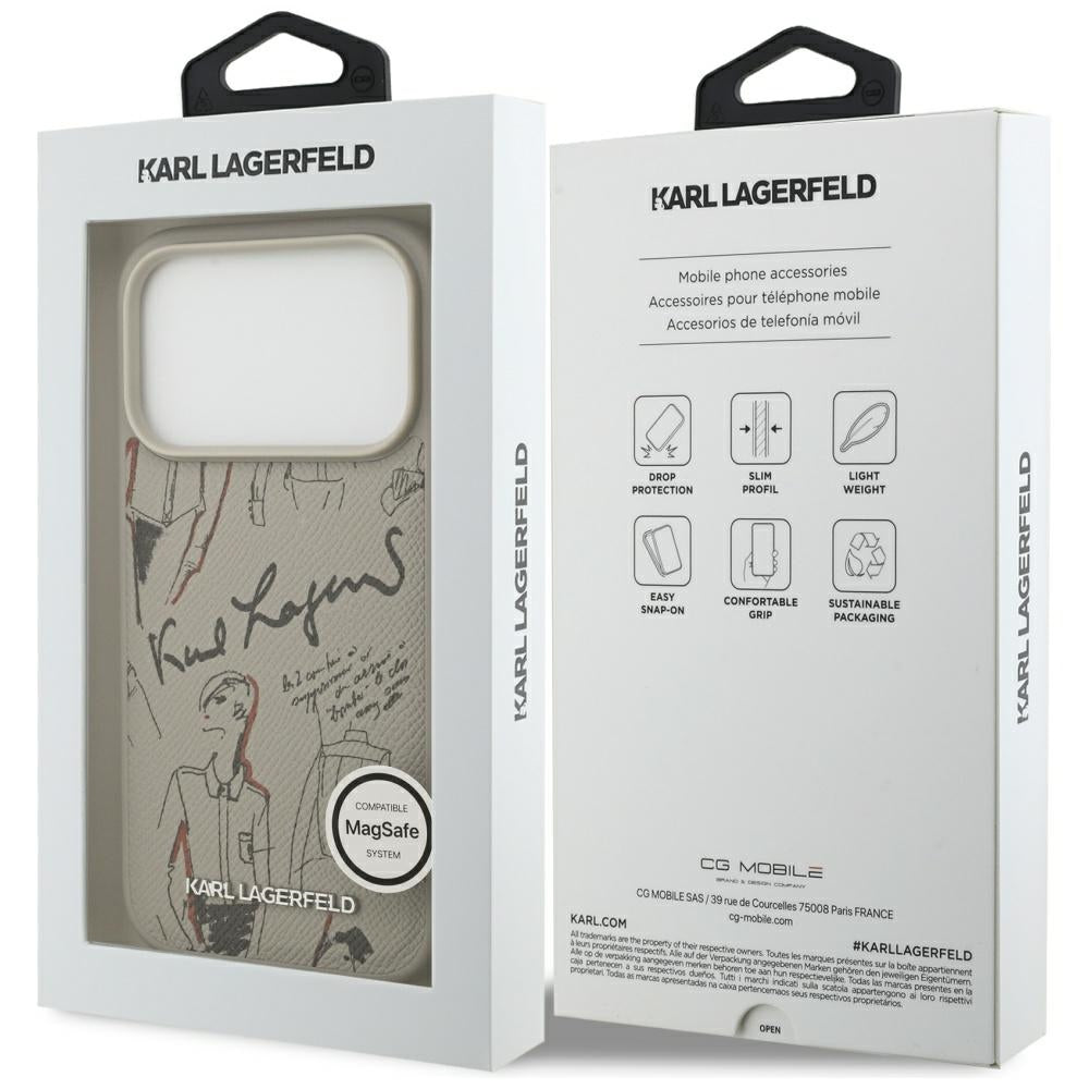 Étui pour Apple iPhone 17 Pro, Karl Lagerfeld, Logo Motif Grainé, Gris