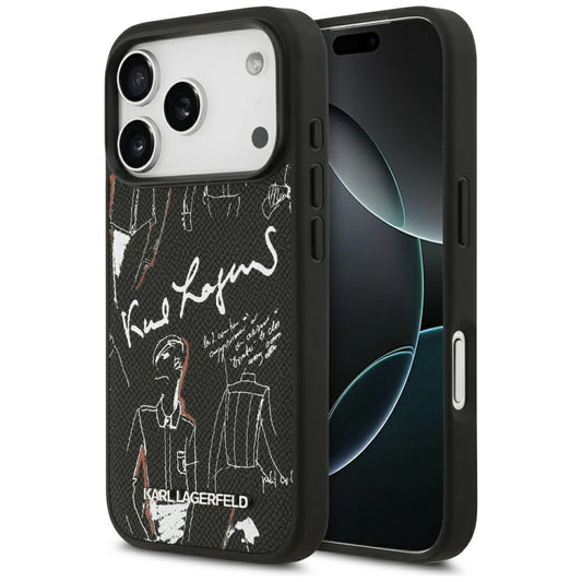 Étui pour Apple iPhone 17 Pro, Karl Lagerfeld, Logo à Motif Grainé, Noir