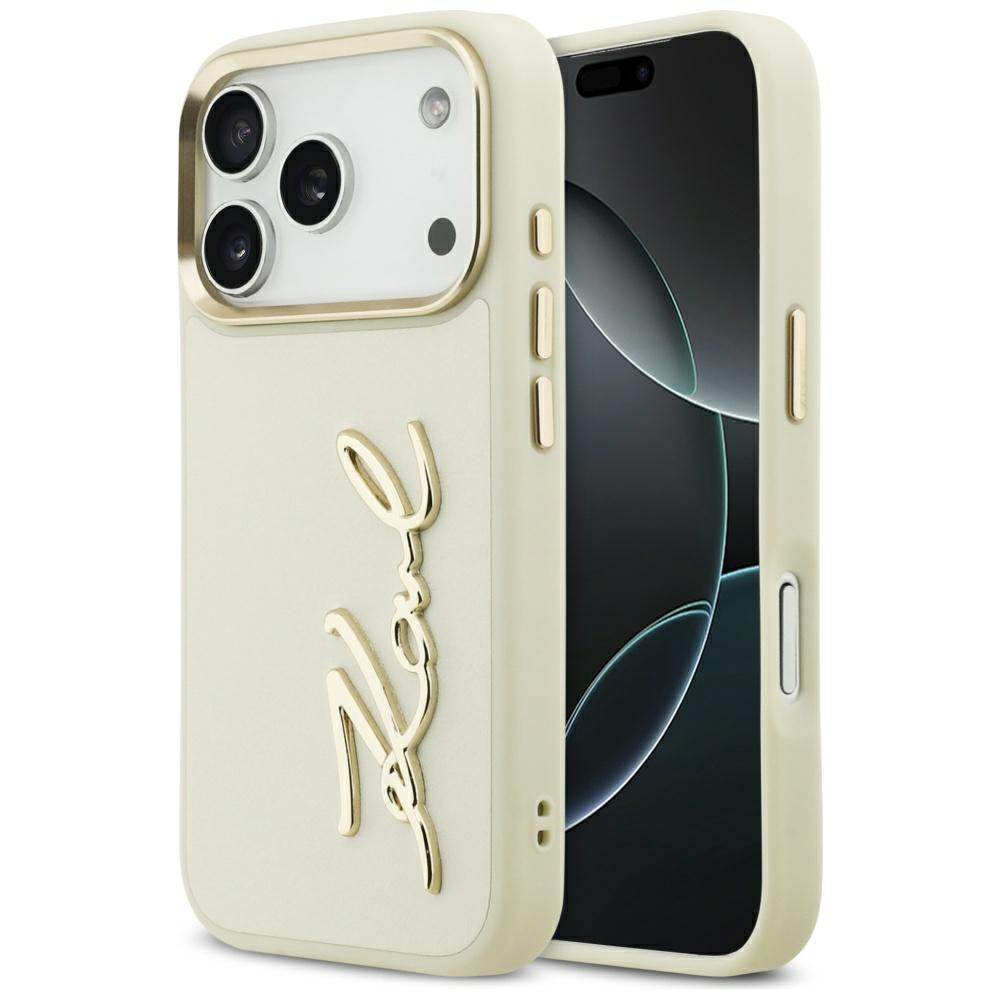 Étui pour Apple iPhone 17 Pro, Karl Lagerfeld, Script Logo, Beige