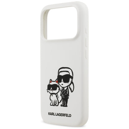 Étui pour Apple iPhone 17 Pro, Karl Lagerfeld, Sketch and Logo Karl & Choupette, Blanc