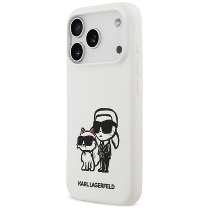 Étui pour Apple iPhone 17 Pro, Karl Lagerfeld, Sketch and Logo Karl & Choupette, Blanc