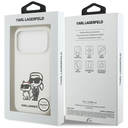 Étui pour Apple iPhone 17 Pro, Karl Lagerfeld, Sketch and Logo Karl & Choupette, Blanc