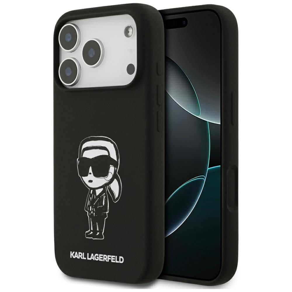 Étui pour Apple iPhone 17 Pro, Karl Lagerfeld, Sketch and Logo Karl, Noir
