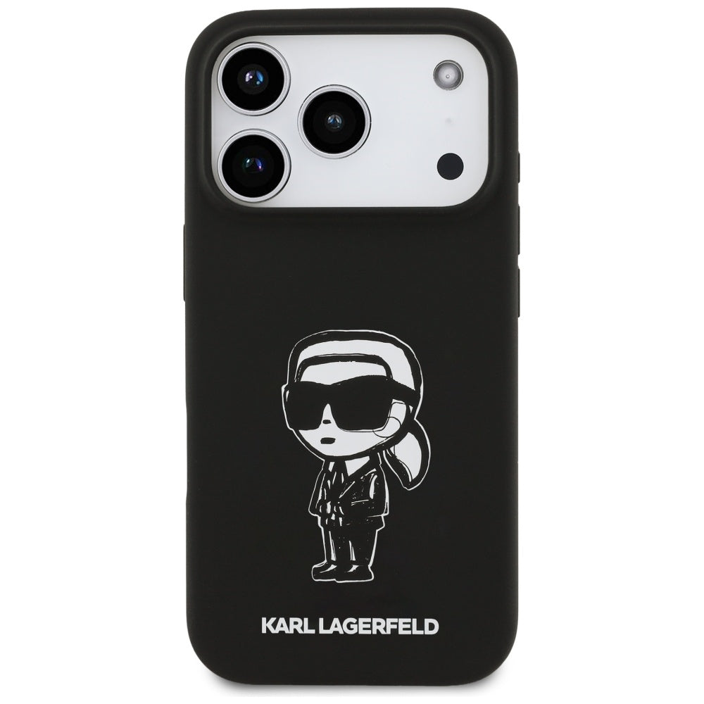 Étui pour Apple iPhone 17 Pro, Karl Lagerfeld, Sketch and Logo Karl, Noir