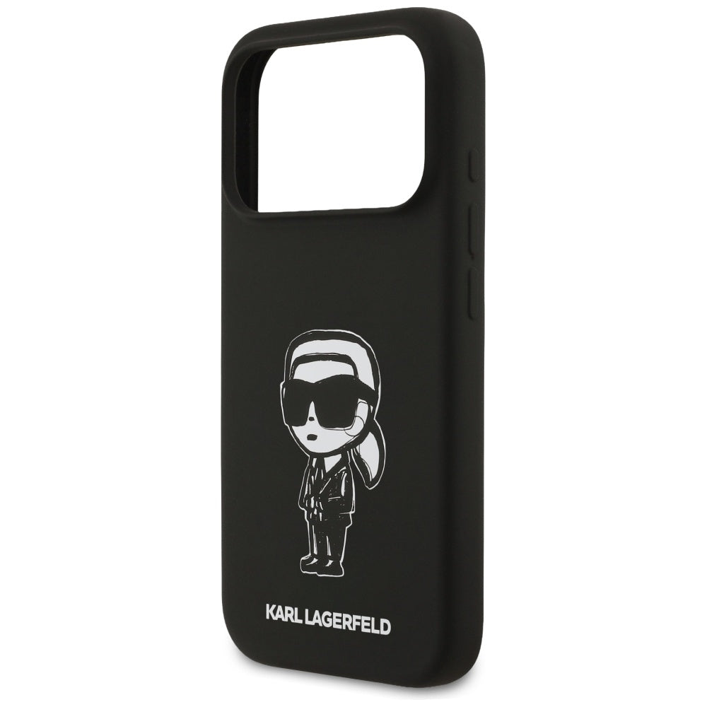 Étui pour Apple iPhone 17 Pro, Karl Lagerfeld, Sketch and Logo Karl, Noir