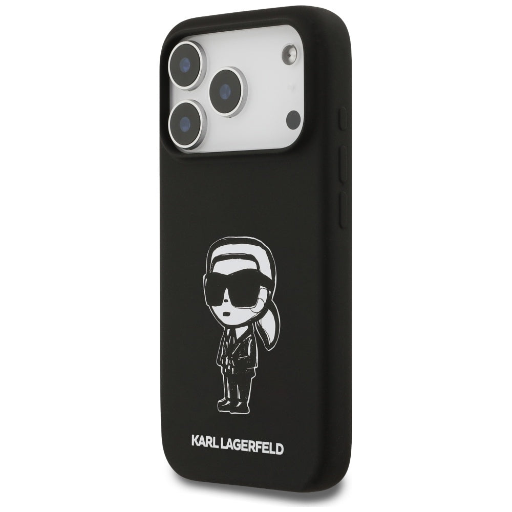 Étui pour Apple iPhone 17 Pro, Karl Lagerfeld, Sketch and Logo Karl, Noir