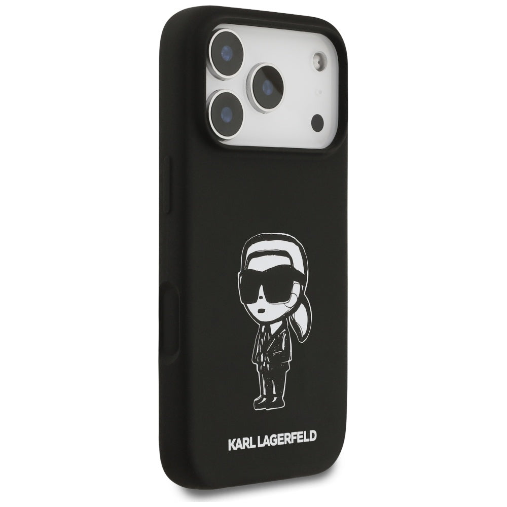Étui pour Apple iPhone 17 Pro, Karl Lagerfeld, Sketch and Logo Karl, Noir