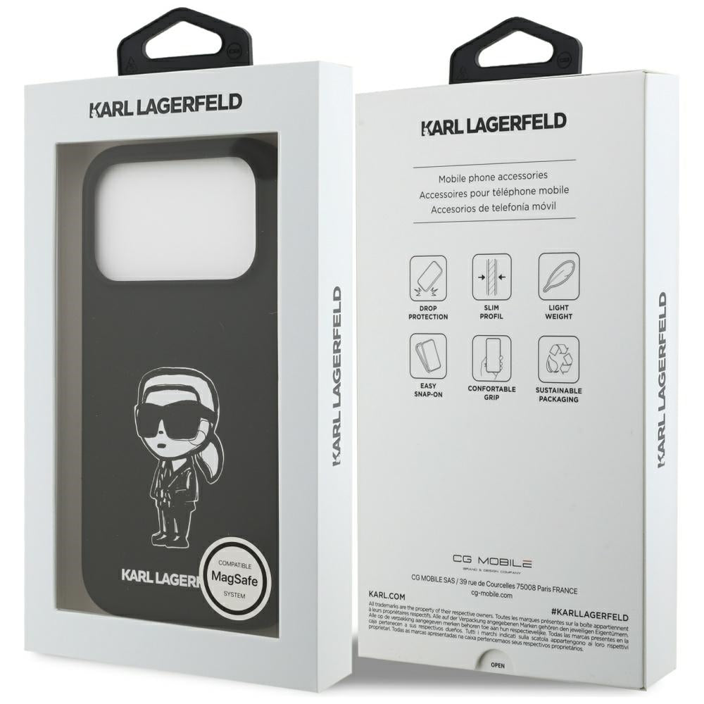Étui pour Apple iPhone 17 Pro, Karl Lagerfeld, Sketch and Logo Karl, Noir