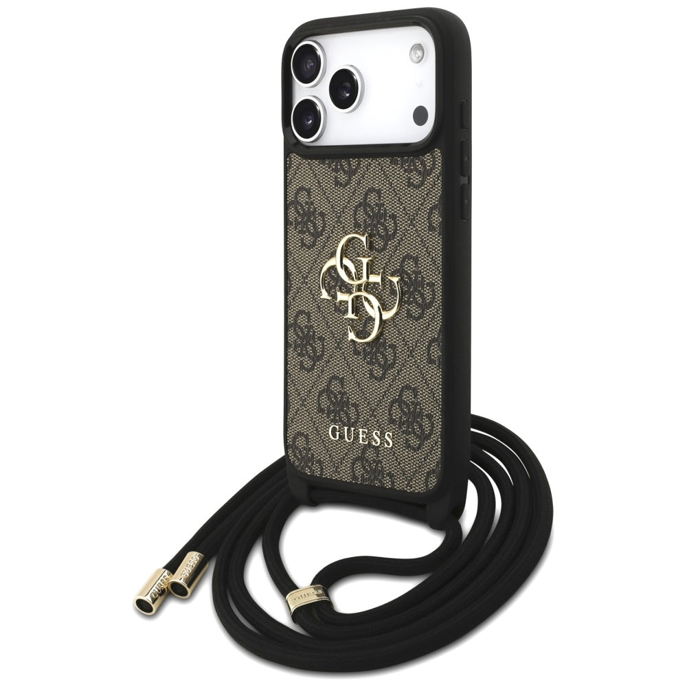 Étui pour Apple iPhone 17 Pro Max, Guess, 4G CBDY Grand Logo avec Bandoulière, Marron