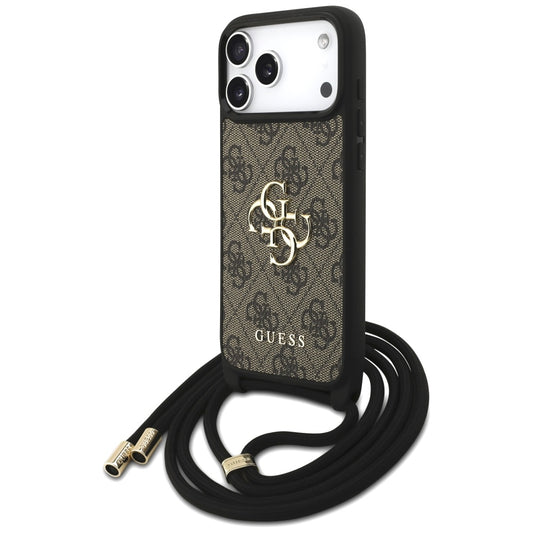 Étui pour Apple iPhone 17 Pro Max, Guess, 4G CBDY Grand Logo avec Bandoulière, Marron
