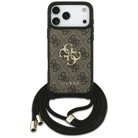 Étui pour Apple iPhone 17 Pro Max, Guess, 4G CBDY Grand Logo avec Bandoulière, Marron