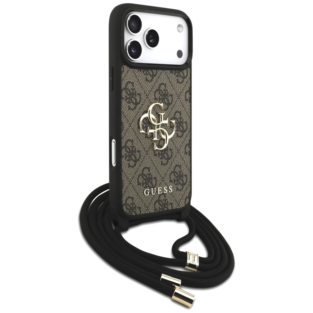Étui pour Apple iPhone 17 Pro Max, Guess, 4G CBDY Grand Logo avec Bandoulière, Marron