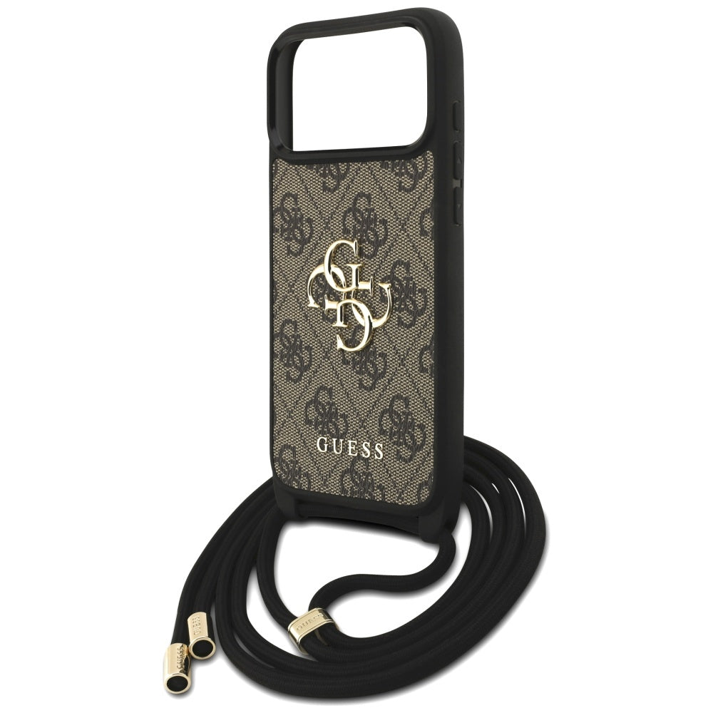 Étui pour Apple iPhone 17 Pro Max, Guess, 4G CBDY Grand Logo avec Bandoulière, Marron