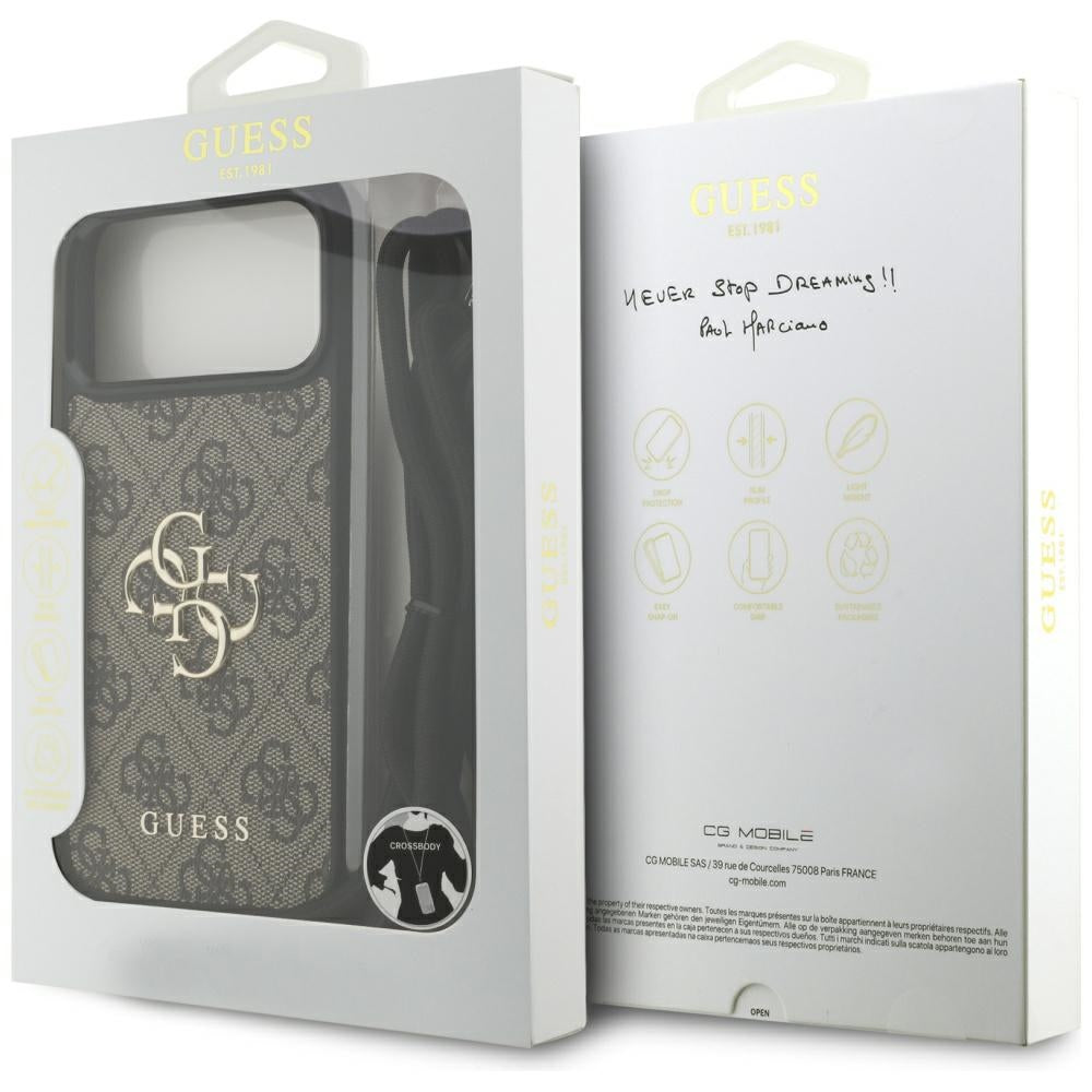 Étui pour Apple iPhone 17 Pro Max, Guess, 4G CBDY Grand Logo avec Bandoulière, Marron