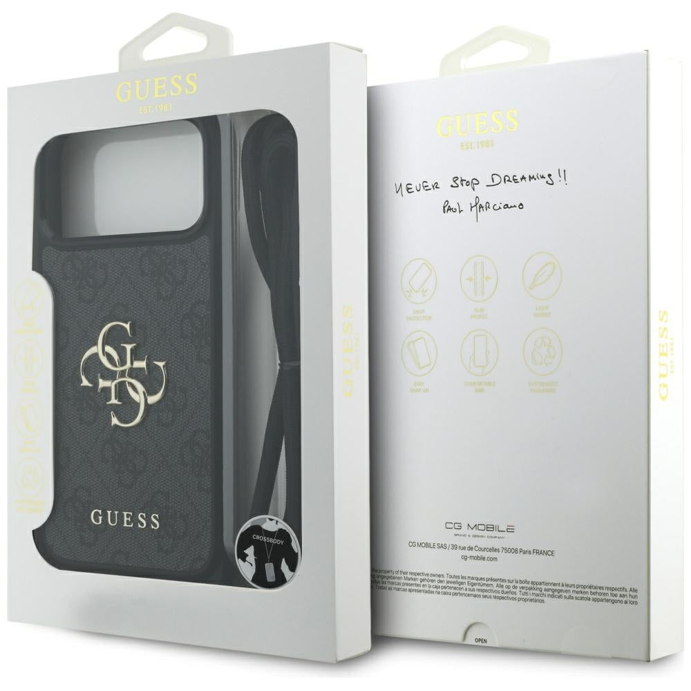 Étui pour Apple iPhone 17 Pro Max, Guess, 4G CBDY Grand Logo avec Bandoulière, Noir
