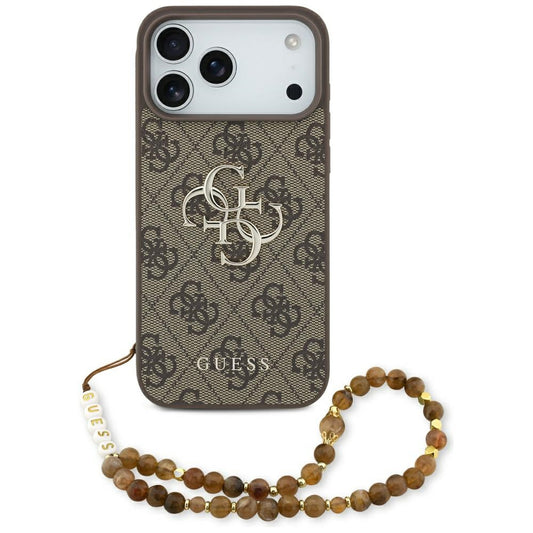 Étui pour Apple iPhone 17 Pro Max, Guess, 4G Classic Logo avec sangle en perle, Marron