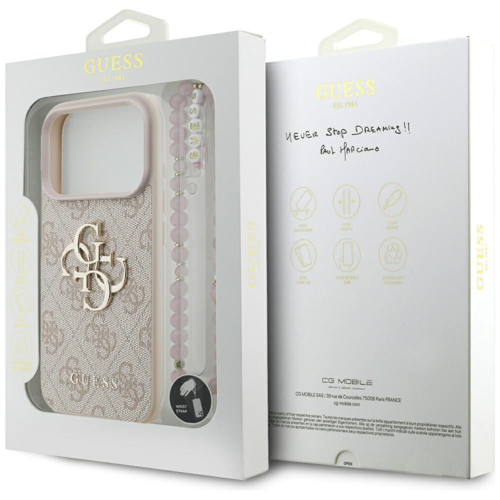 Étui pour Apple iPhone 17 Pro Max, Guess, 4G Classic Logo avec Sangle, Rose