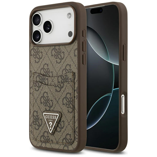 Housse pour Apple iPhone 17 Pro Max, Guess, 4G Double Card Triangle, Marron