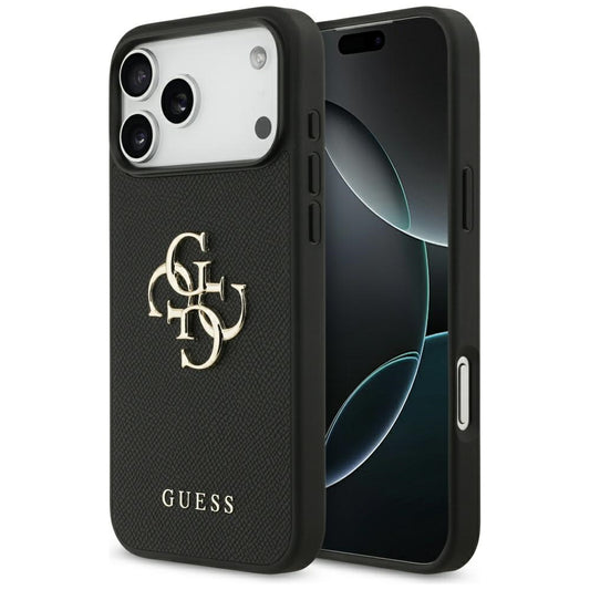 Étui pour Apple iPhone 17 Pro Max, Guess, 4G Grained Big and Classic Logo, Noir
