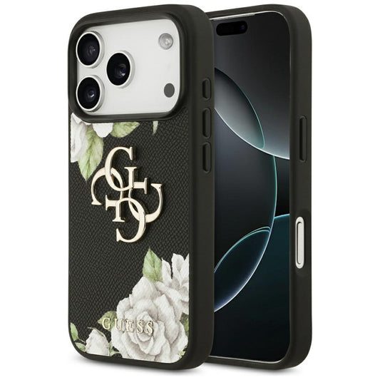 Étui pour Apple iPhone 17 Pro Max, Guess, 4G Grained Roses Big Logo, Noir