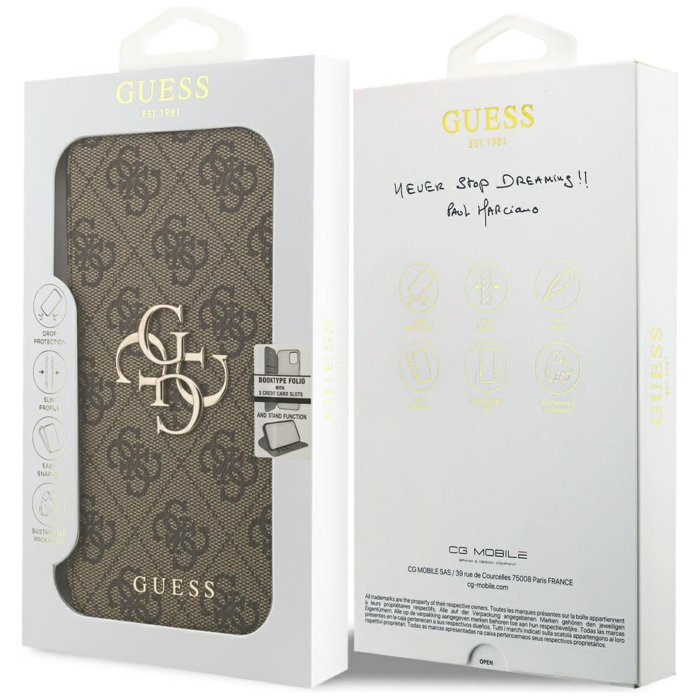 Étui pour Apple iPhone 17 Pro Max, Guess, Logo Métal 4G, Marron