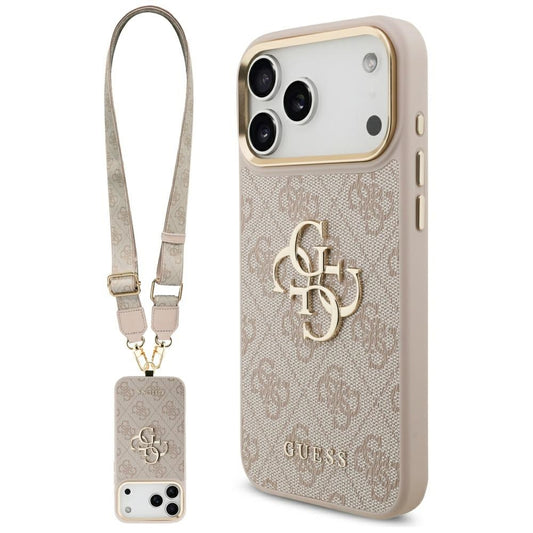 Étui pour Apple iPhone 17 Pro Max, Guess, Big 4G Classic Logo avec grande bandoulière, Rose.