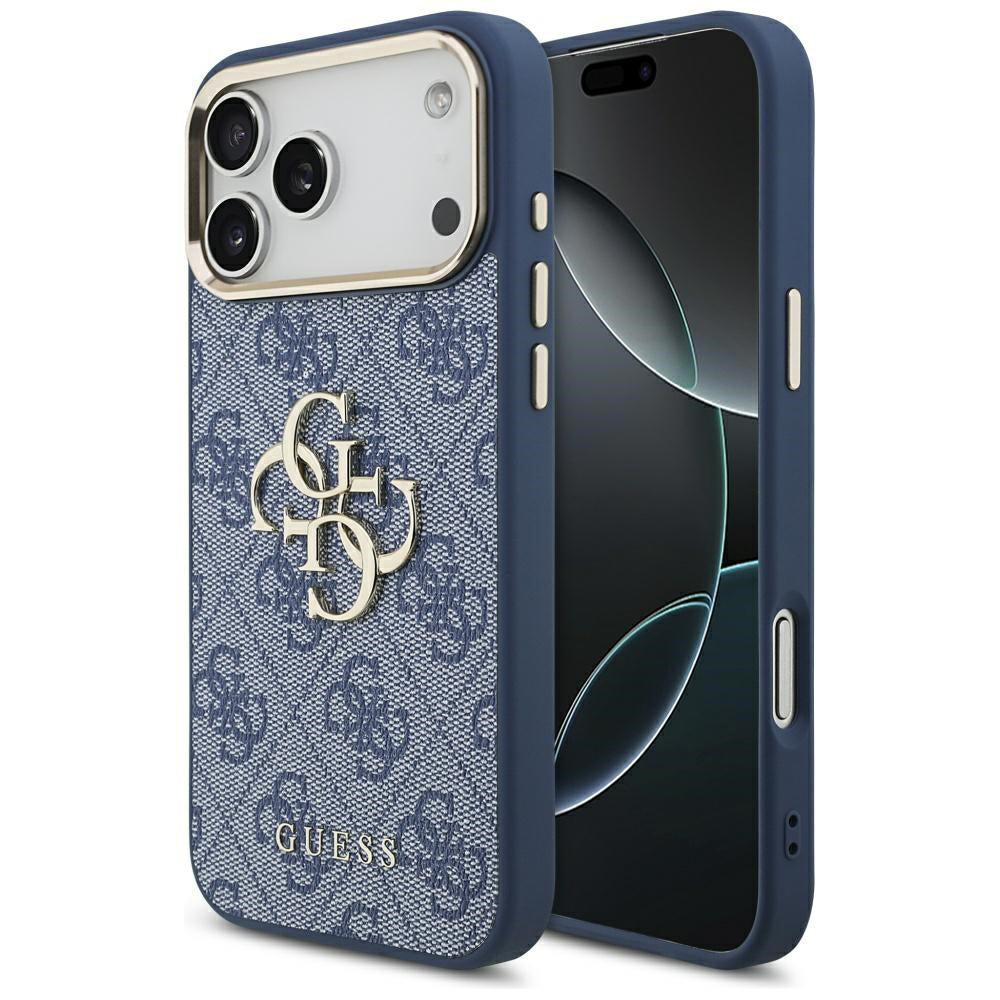 Housse pour Apple iPhone 17 Pro Max, Guess, Big 4G Logo Classic, Bleu Doré.