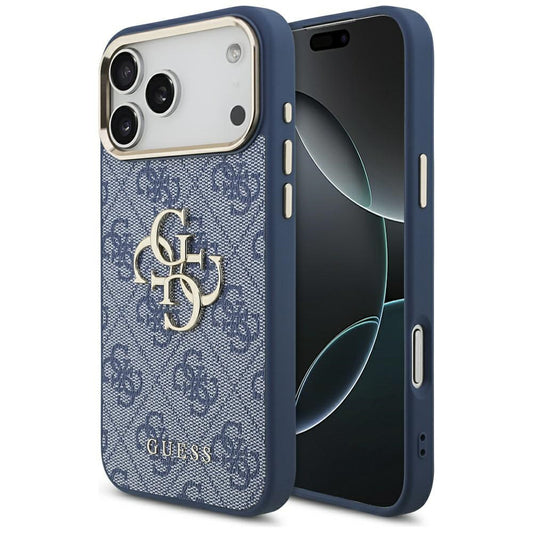 Housse pour Apple iPhone 17 Pro Max, Guess, Big 4G Logo Classic, Bleu Doré.
