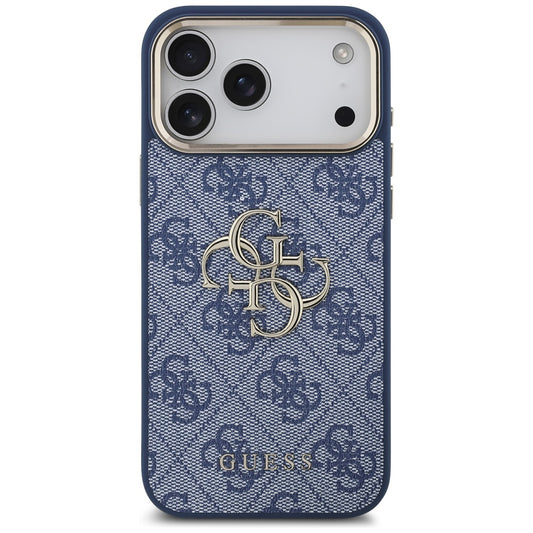 Housse pour Apple iPhone 17 Pro Max, Guess, Big 4G Logo Classic, Bleu Doré.