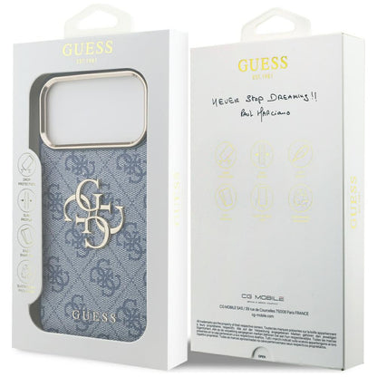 Housse pour Apple iPhone 17 Pro Max, Guess, Big 4G Logo Classic, Bleu Doré.