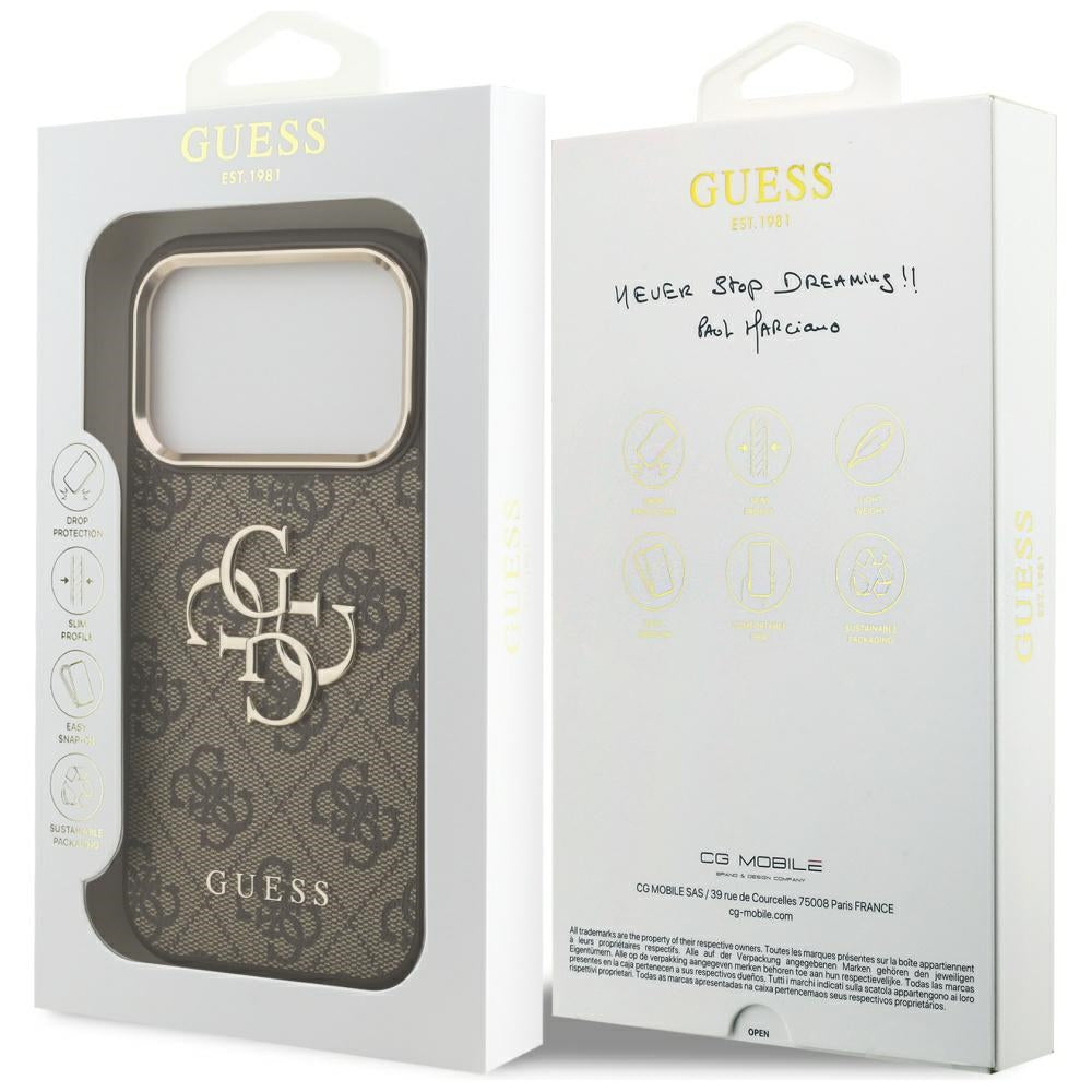 Étui pour Apple iPhone 17 Pro Max, Guess, Big 4G Logo Classic, Marron Doré.