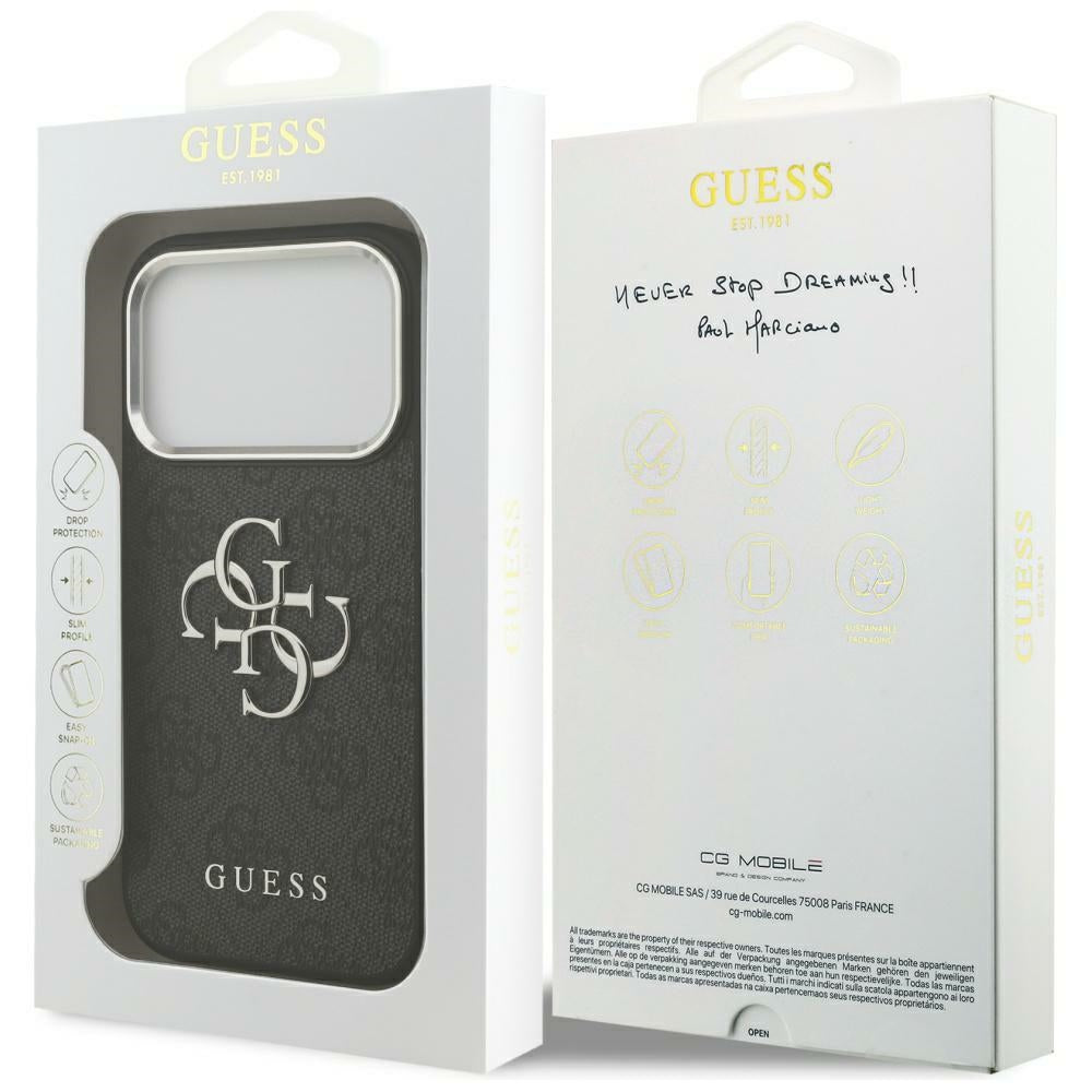 Housse pour Apple iPhone 17 Pro Max, Guess, Big 4G Logo Classic, Noire Argentée