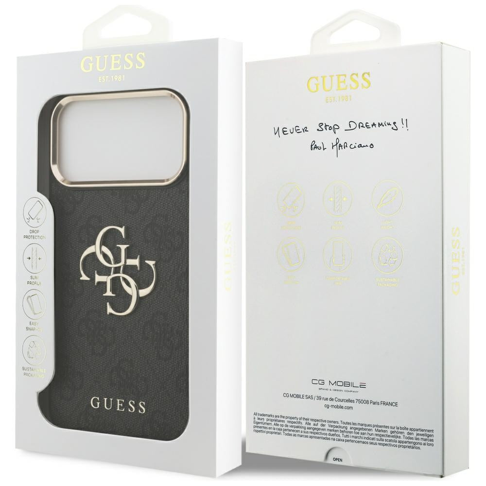 Étui pour Apple iPhone 17 Pro Max, Guess, Big 4G Logo Classic, Noir Doré.