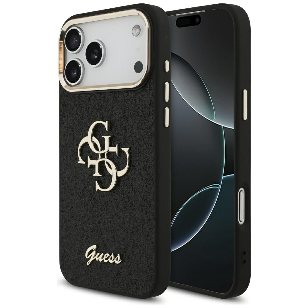 Étui pour Apple iPhone 17 Pro Max, Guess, Fixed Glitter Big 4G Metal Frame, Noir
