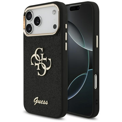 Étui pour Apple iPhone 17 Pro Max, Guess, Fixed Glitter Big 4G Metal Frame, Noir