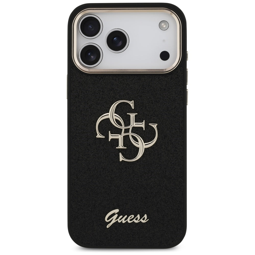 Étui pour Apple iPhone 17 Pro Max, Guess, Fixed Glitter Big 4G Metal Frame, Noir