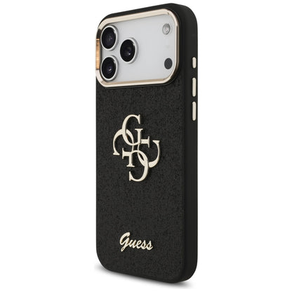 Étui pour Apple iPhone 17 Pro Max, Guess, Fixed Glitter Big 4G Metal Frame, Noir