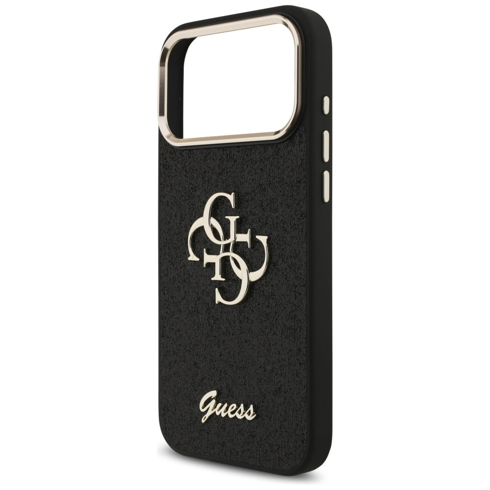 Étui pour Apple iPhone 17 Pro Max, Guess, Fixed Glitter Big 4G Metal Frame, Noir