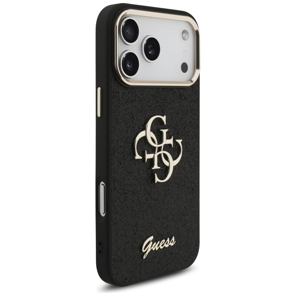 Étui pour Apple iPhone 17 Pro Max, Guess, Fixed Glitter Big 4G Metal Frame, Noir