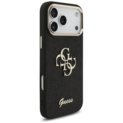 Étui pour Apple iPhone 17 Pro Max, Guess, Fixed Glitter Big 4G Metal Frame, Noir