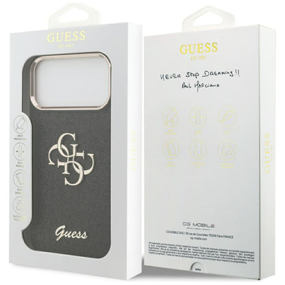 Étui pour Apple iPhone 17 Pro Max, Guess, Fixed Glitter Big 4G Metal Frame, Noir
