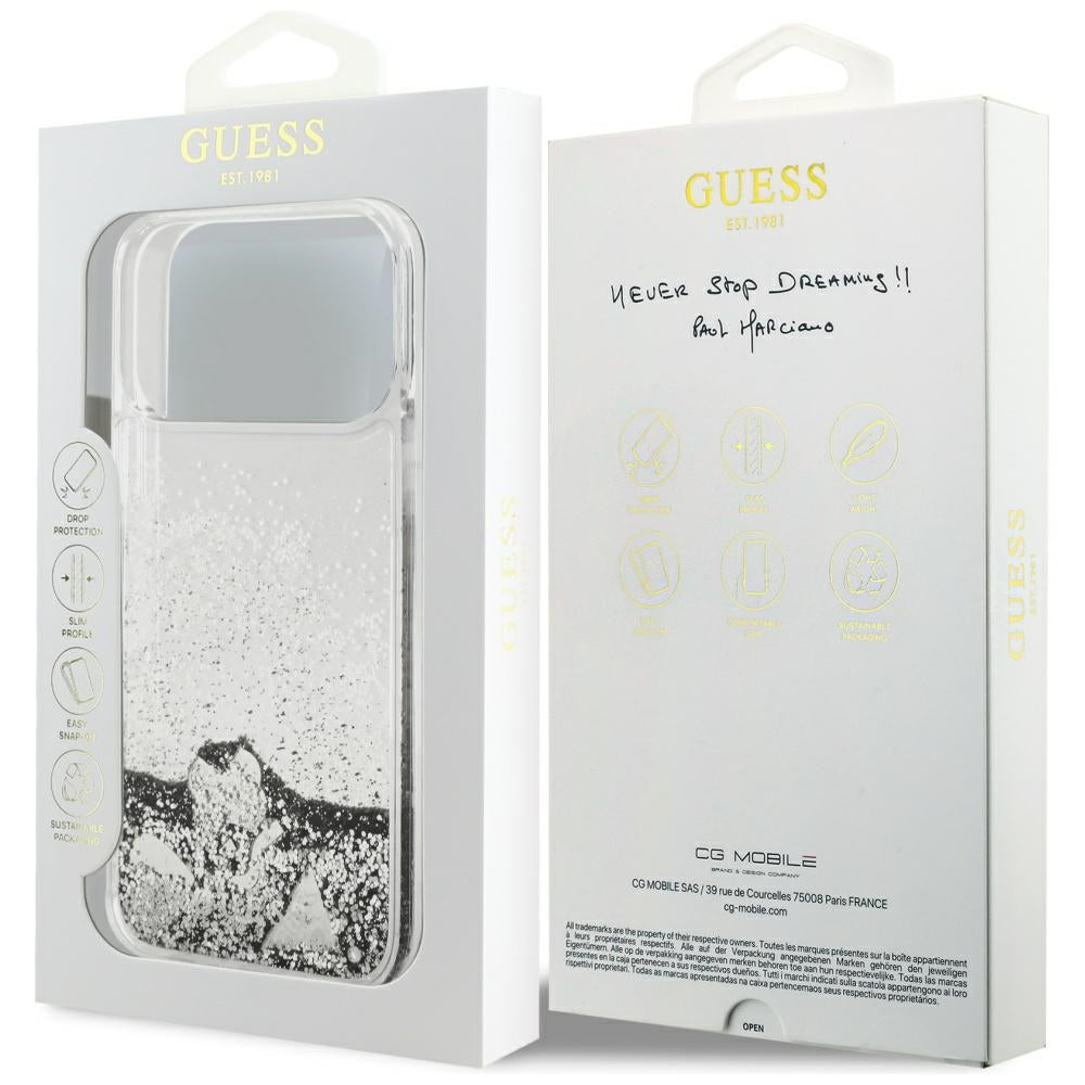 Étui pour Apple iPhone 17 Pro Max, Guess, Liquid Glitter Charms, Argenté