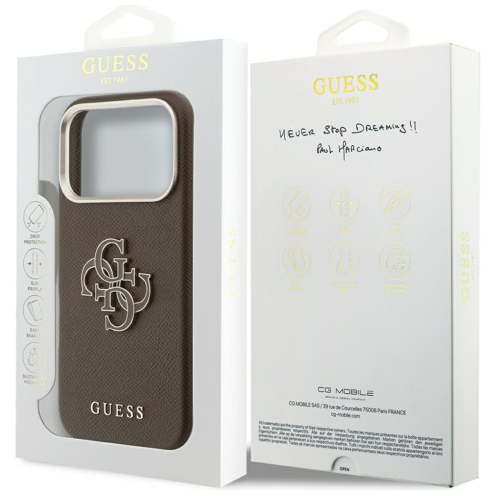 Étui pour Apple iPhone 17 Pro Max, Guess, Logo en Résine, Marron