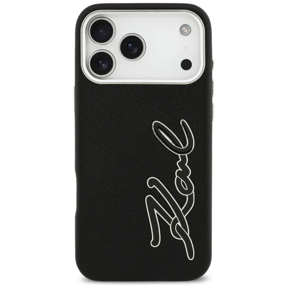 Étui pour Apple iPhone 17 Pro Max, Karl Lagerfeld, FW Grained Signature Logo, Noir