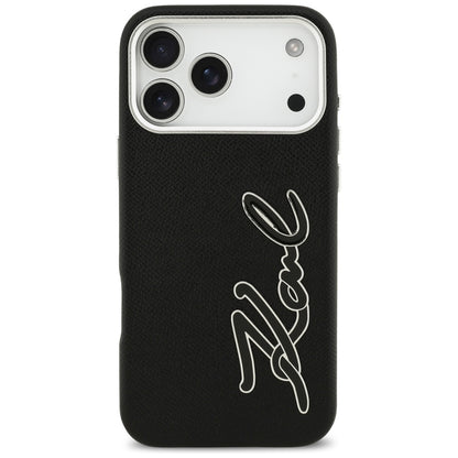 Étui pour Apple iPhone 17 Pro Max, Karl Lagerfeld, FW Grained Signature Logo, Noir