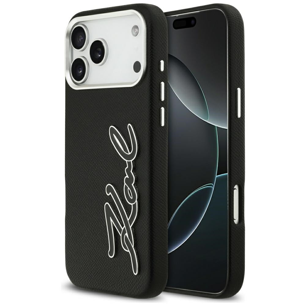 Étui pour Apple iPhone 17 Pro Max, Karl Lagerfeld, FW Grained Signature Logo, Noir