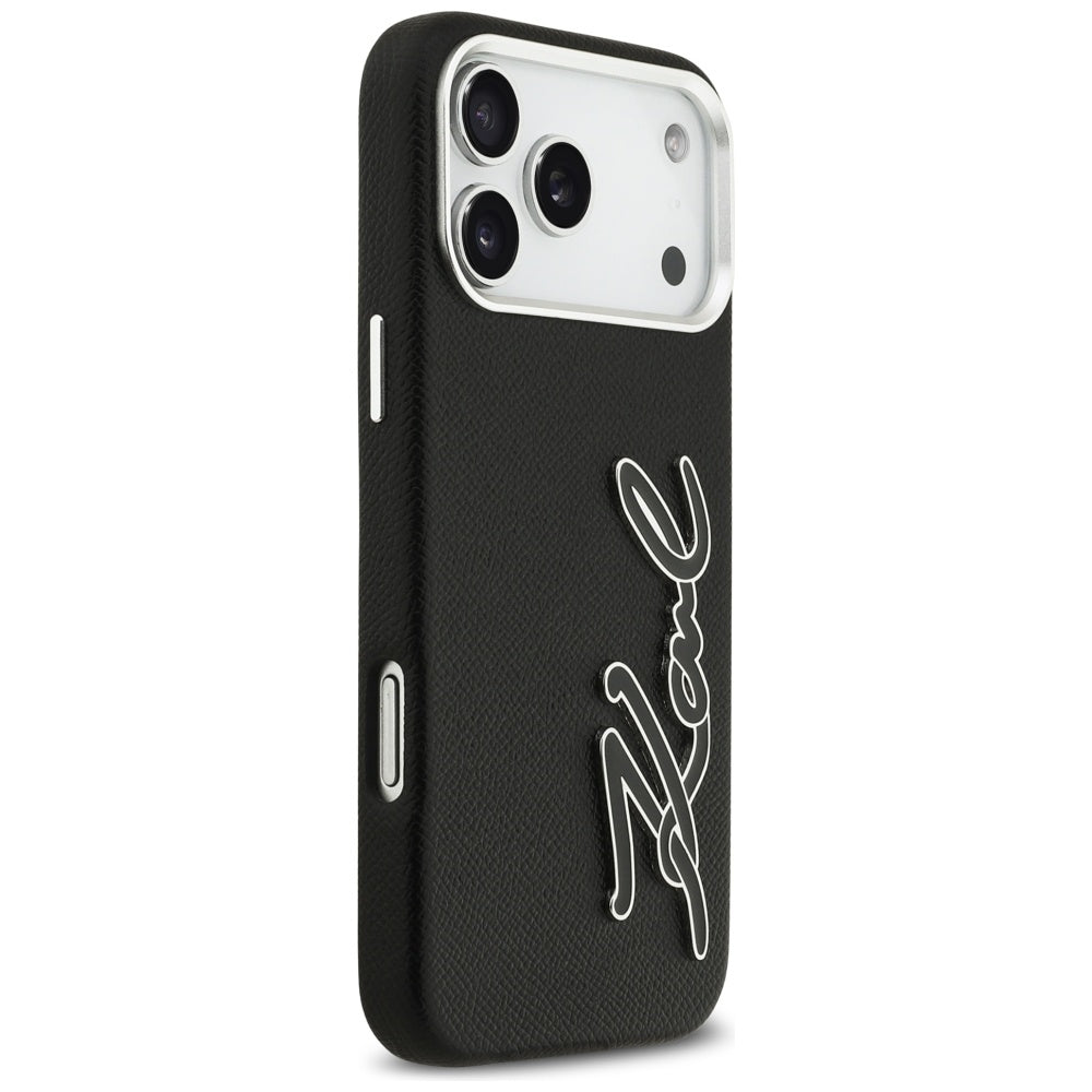 Étui pour Apple iPhone 17 Pro Max, Karl Lagerfeld, FW Grained Signature Logo, Noir