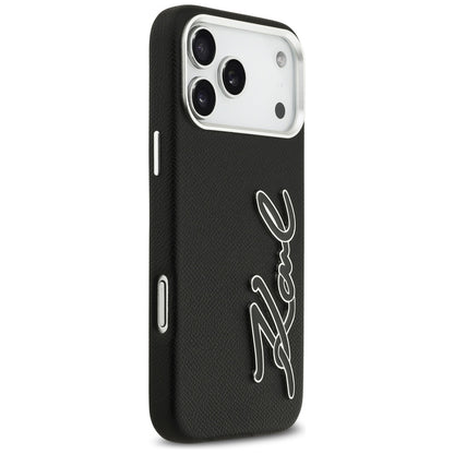 Étui pour Apple iPhone 17 Pro Max, Karl Lagerfeld, FW Grained Signature Logo, Noir